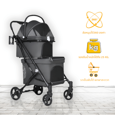 รถเข็นแบบสองชั้นสำหรับสัตว์เลี้ยง THAI SUN SPORT รุ่น PET0041 สีดำ_1
