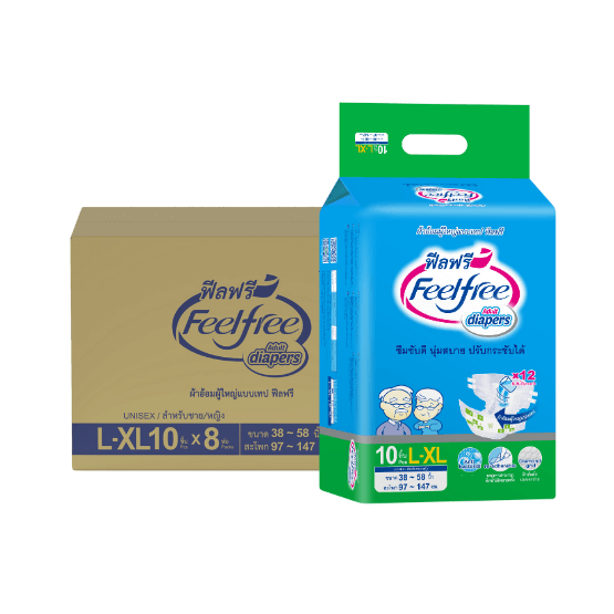 ผ้าอ้อมผู้ใหญ่แบบเทป FEELFREE ไซซ์ L-XL10 8 แพ็ค/ลัง (80ชิ้น)_0