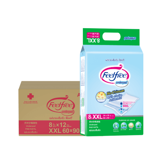 แผ่นรองซึมซับ FEELFREE ไซซ์ XXL8 12แพ็ค/ลัง (96ชิ้น)_0