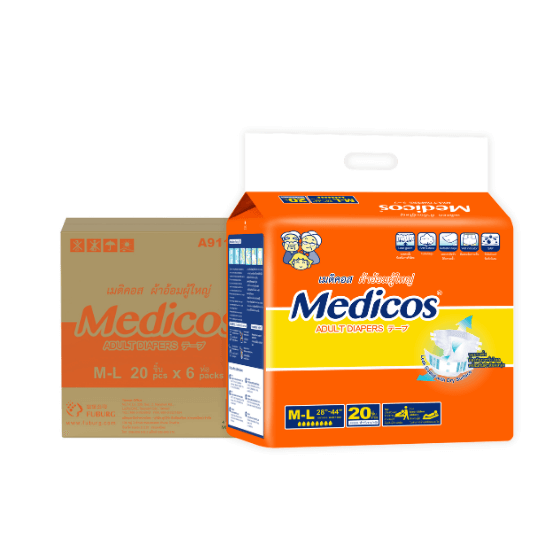 MEDICOS เมดิคอส ผ้าอ้อมผู้ใหญ่เทป M-L 20ชิ้น 6แพ็ค/ลัง (120ชิ้น)