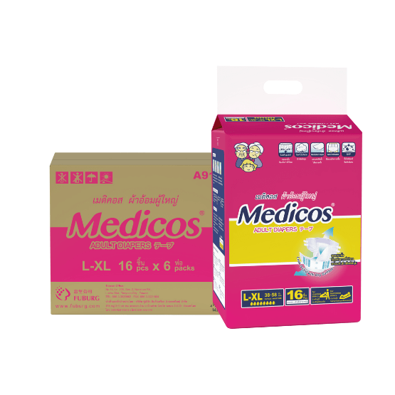 ผ้าอ้อมผู้ใหญ่เทป MEDICOS ไซซ์ L-XL 16ชิ้น 6แพ็ค/ลัง (96ชิ้น)_0