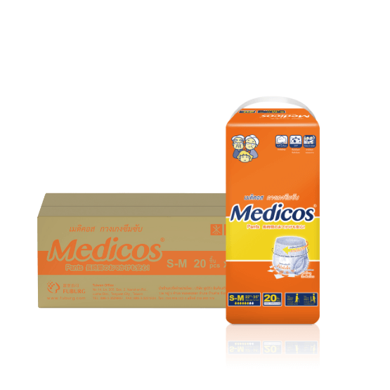 ผ้าอ้อมผู้ใหญ่กางเกง MEDICOS ไซซ์ S-M 20 ชิ้น 4แพ็ค/ลัง (80ชิ้น)_0