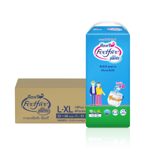 ผ้าอ้อมผู้ใหญ่แบบกางเกง FEELFREE ไซซ์ L-XL JUMBO 18 4 แพ็ค/ลัง (72ชิ้น)_0