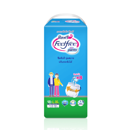 ผ้าอ้อมผู้ใหญ่แบบกางเกง FEELFREE ไซซ์ L-XL 18  JUMBO X 1 แพ็ค_0