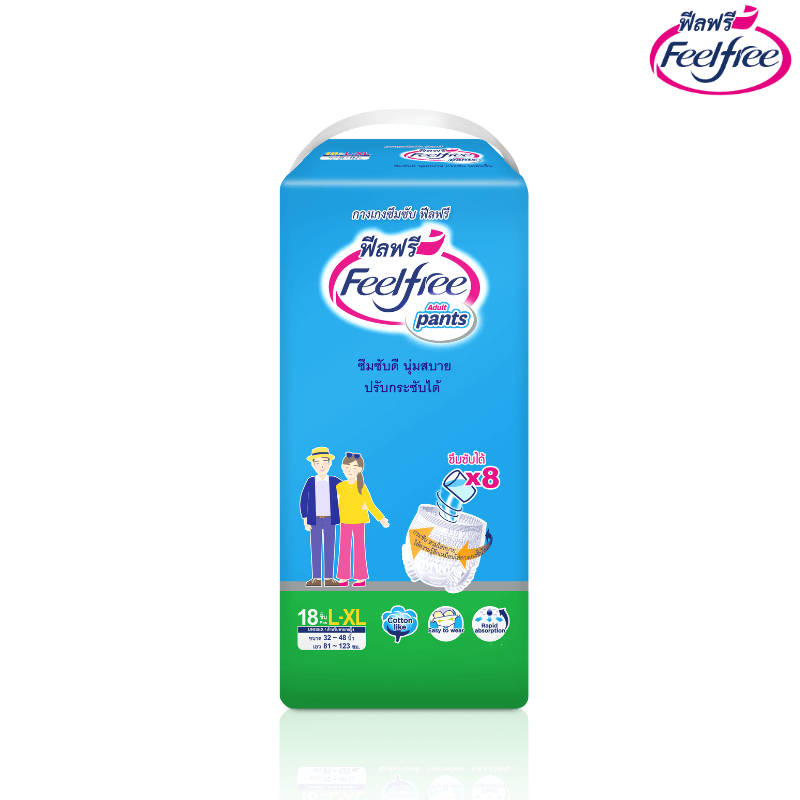 ผ้าอ้อมผู้ใหญ่แบบกางเกง FEELFREE ไซซ์ L-XL JUMBO 18 4 แพ็ค/ลัง (72ชิ้น)_1