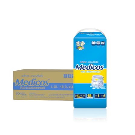 MEDICOS เมดิคอส ผ้าอ้อมผู้ใหญ่กางเกง L-XL 18 ชิ้น 4แพ็ค/ลัง (72ชิ้น)_0