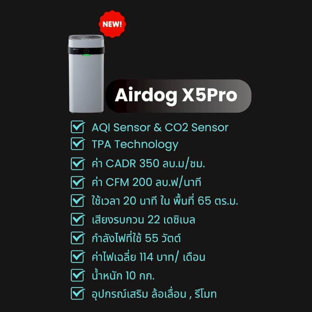 [แพ็คคู่คุ้มกว่า] เครื่องฟอกอากาศ AIRDOG X5PRO(D) กรองฝุ่นPM 2.5 ขนสัตว์ ฆ่าเชื้อไวรัส ฟอร์มาลดีไฮด์ สำหรับ 40-65 ตรม._3