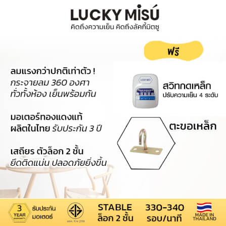พัดลมติดเพดาน ขนาด 36 นิ้ว ลัคกี้มิตซู รุ่น LM36 สีขาว (รุ่นลมแรง ก้านยาว 1 เมตร,ปรับความเย็น 4 ระดับ)_2