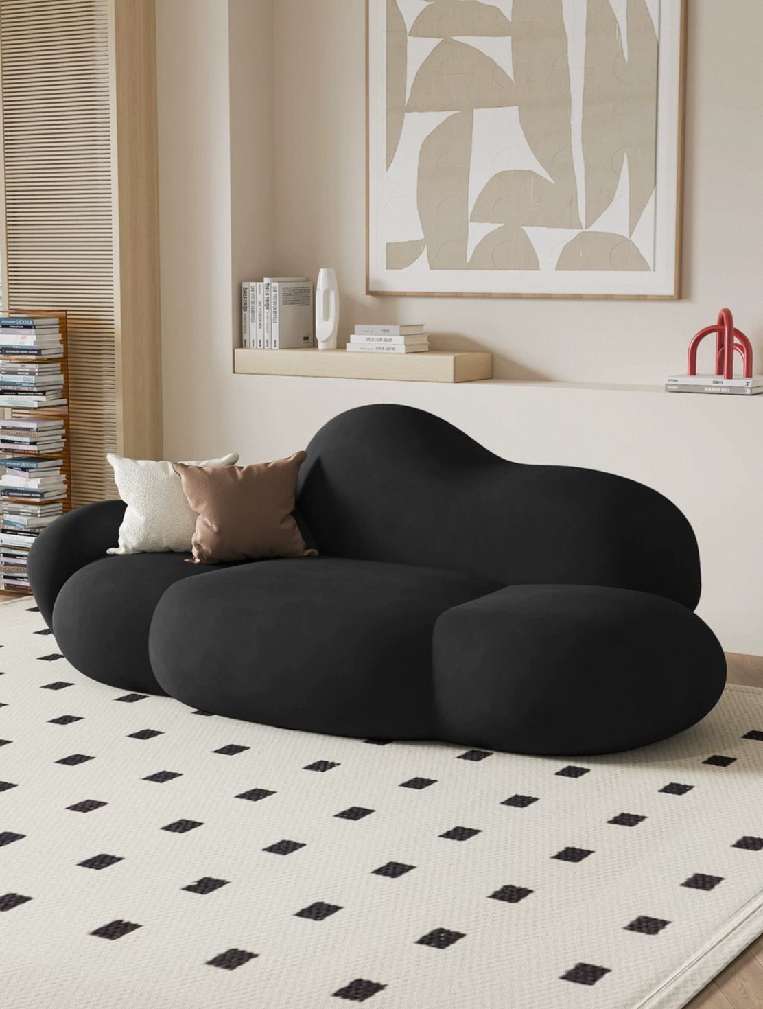 โซฟา 3 ที่นั่ง MY DOLLS HOUSE CLOUDY 165 ซม. สีดำผ้ากำมะหยี่_5