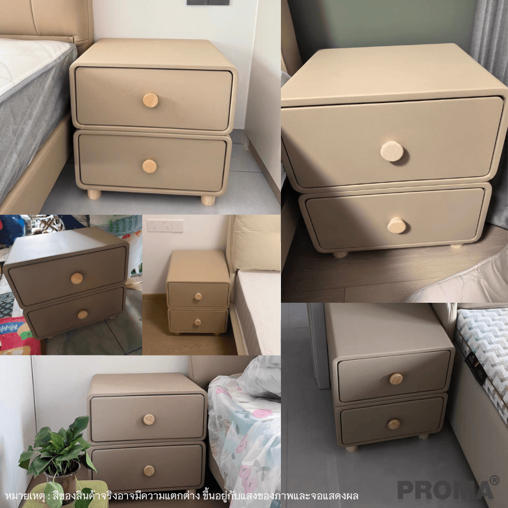 [PRE-ORDER] โต๊ะข้างเตียงสไตล์มินิมอล 2 ชั้น PROMA-TBD-01 วัสดุไม้สนอัดหลายชั้น ขนาด 40 ซม. สีเบจ