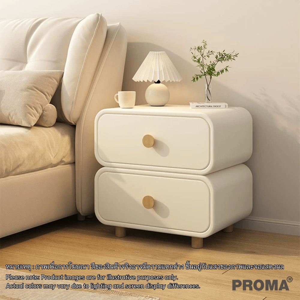 [PRE-ORDER] โต๊ะข้างเตียงสไตล์มินิมอล 2 ชั้น PROMA-TBD-01 วัสดุไม้สนอัดหลายชั้น ขนาด 40 ซม. ดำ/ขาว