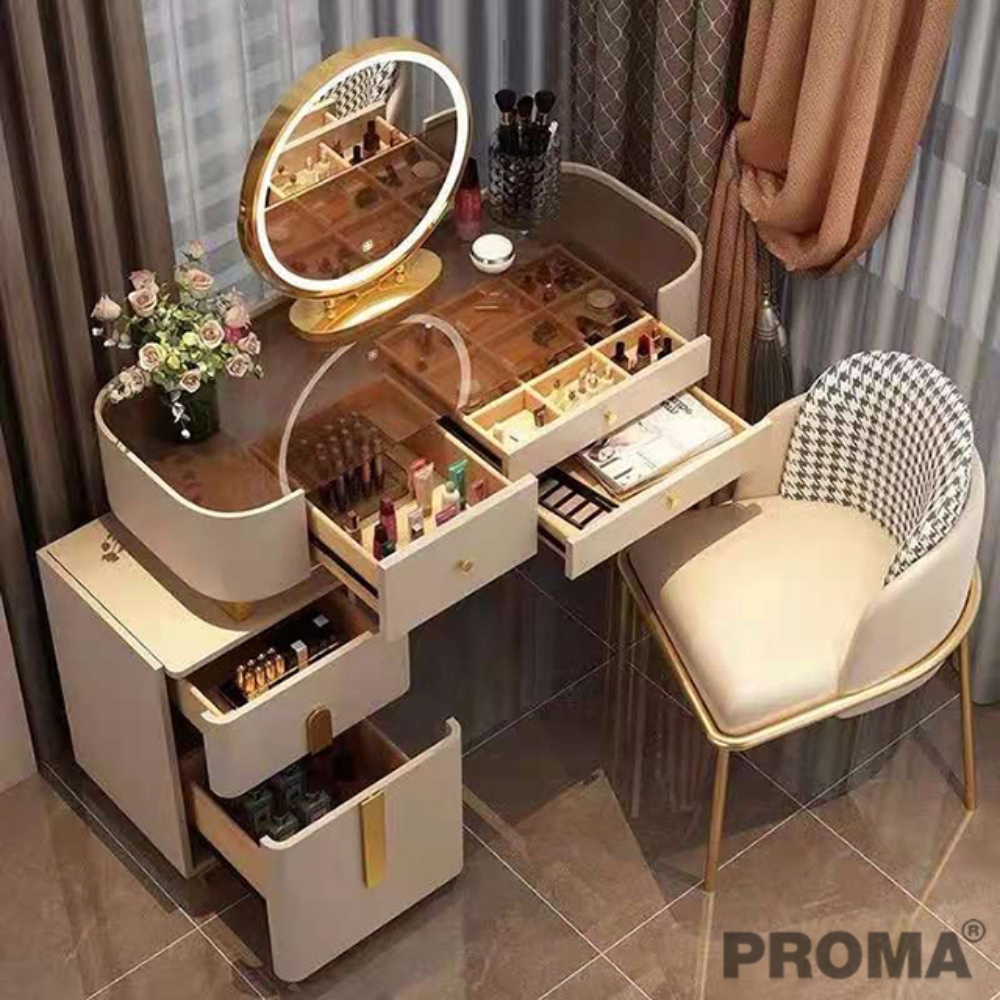 โต๊ะเครื่องแป้งแต่งหน้า สีขาวโมเดิรน์ พร้อมกระจก Proma-DST-21-80 สีขาว/ทอง_2