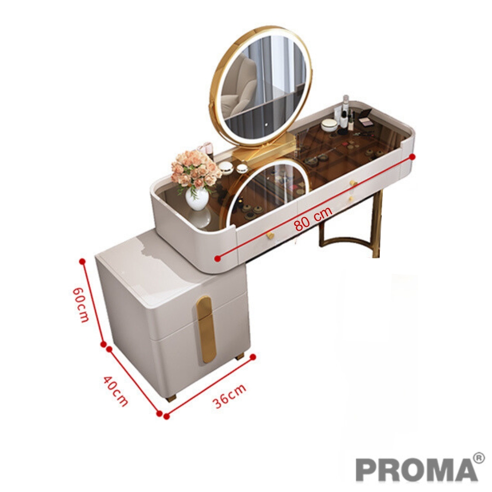 โต๊ะเครื่องแป้งแต่งหน้า สีขาวโมเดิรน์ พร้อมกระจก Proma-DST-21-80 สีขาว/ทอง_4