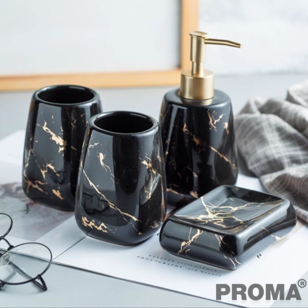 [Pre-order] อุปกรณ์ห้องน้ำเซรามิกชุด 5 ชิ้น ลายหินอ่อน PROMA-WS09 สีดำ_4