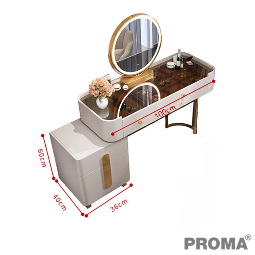 โต๊ะเครื่องแป้งแต่งหน้า สีขาวโมเดิรน์ พร้อมกระจก Proma-DST-21-80 สีขาว/ทอง_5