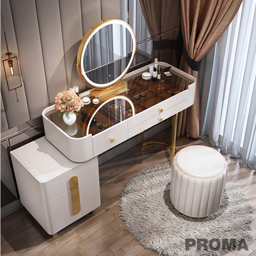 โต๊ะเครื่องแป้งแต่งหน้า สีขาวโมเดิรน์ พร้อมกระจก Proma-DST-21-80 สีขาว/ทอง_7