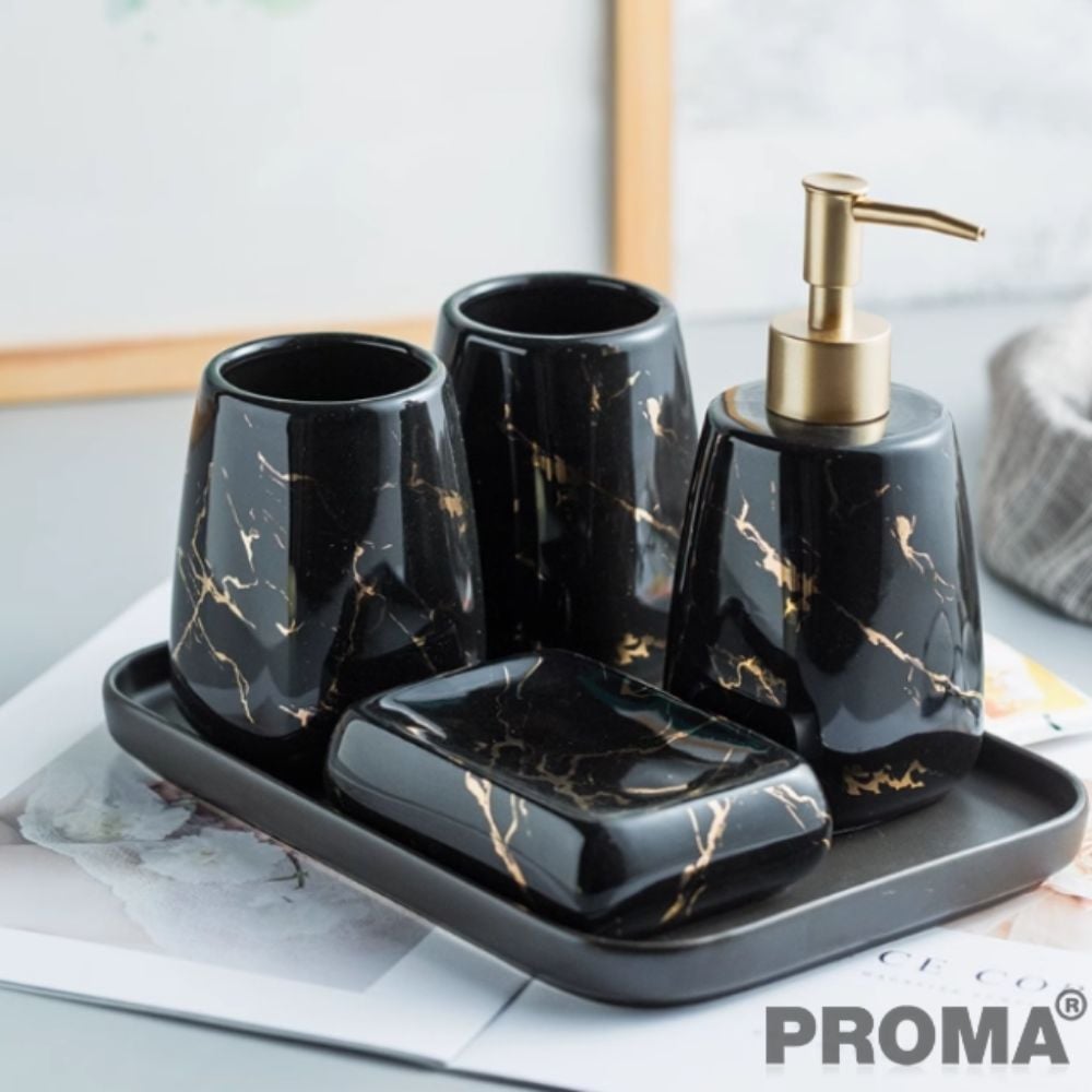 [Pre-order] อุปกรณ์ห้องน้ำเซรามิกชุด 5 ชิ้น ลายหินอ่อน PROMA-WS09 สีดำ_7