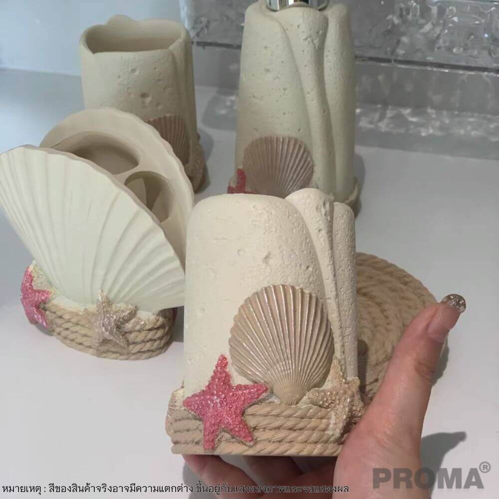 [Pre-order] อุปกรณ์ห้องน้ำเซรามิกเซ็ต 5 ชิ้น ชุดหาดทราย PROMA-WS05 (ไม่มีถาด)