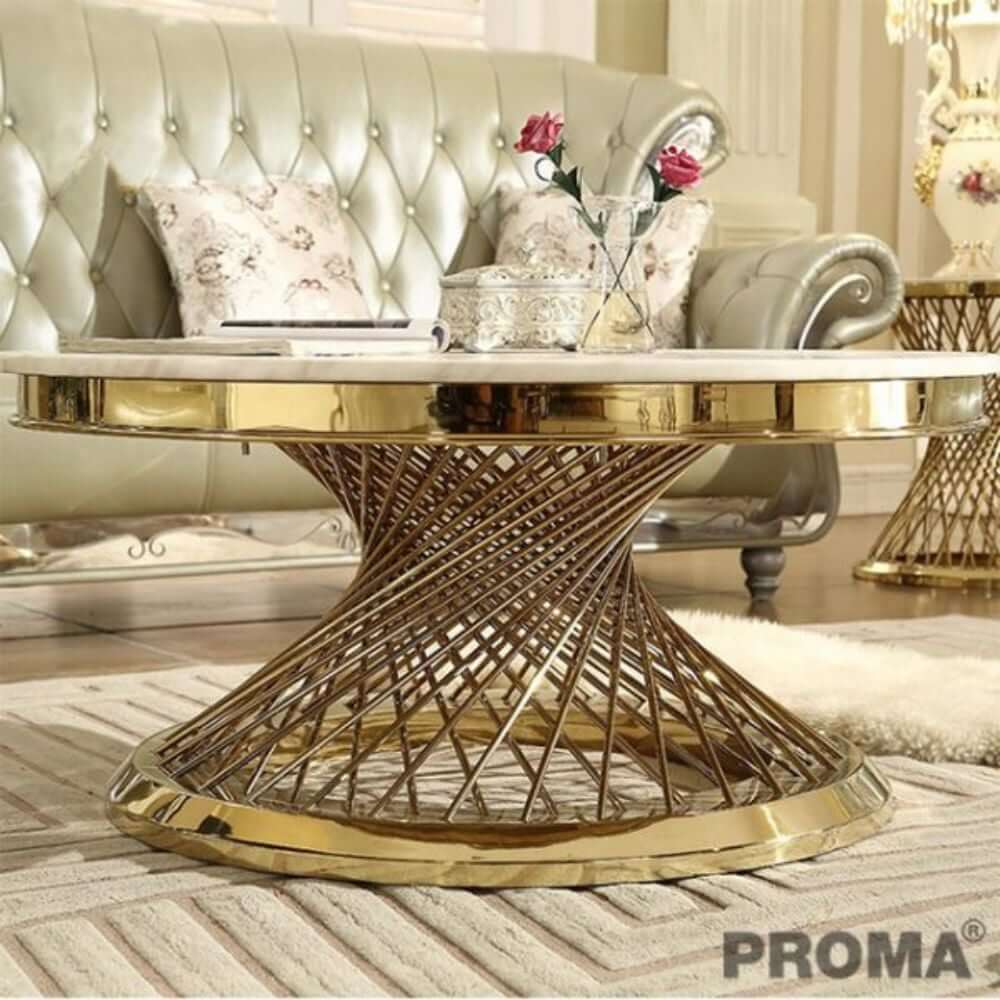 [Pre-order] โต๊ะกลาง ท๊อปหินอ่อนสังเคราะห์ Proma-CTB-06 ขาสีทอง