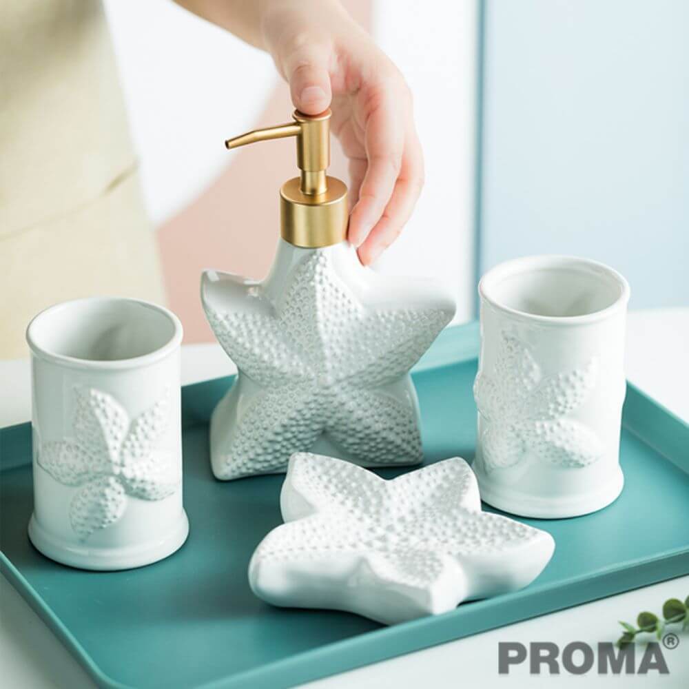 [Pre-order] ชุดอุปกรณ์ห้องน้ำลายปลาดาว 4 ชิ้น PROMA-WS02-S2 สีขาว (ไม่มีถาด)