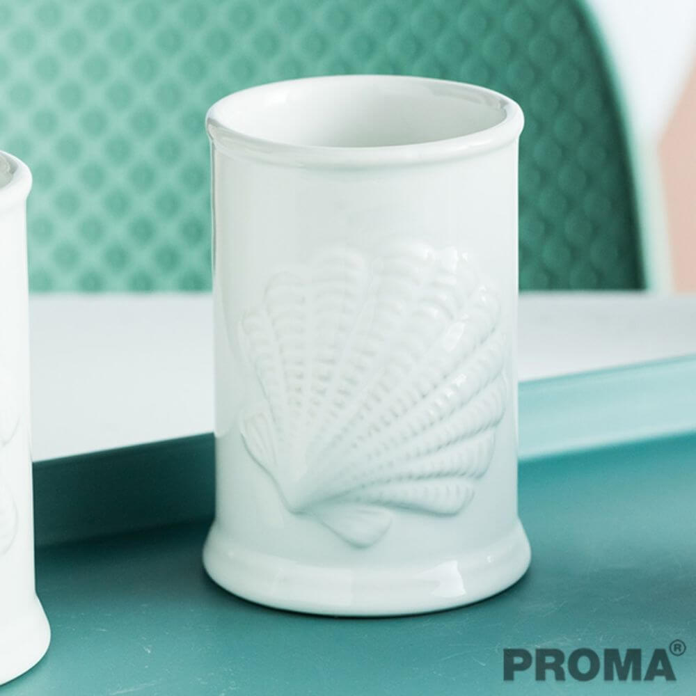 [Pre-order] ชุดอุปกรณ์ห้องน้ำลายเปลือกหอย 4 ชิ้น PROMA-WS02-S1 สีขาว (ไม่มีถาด)