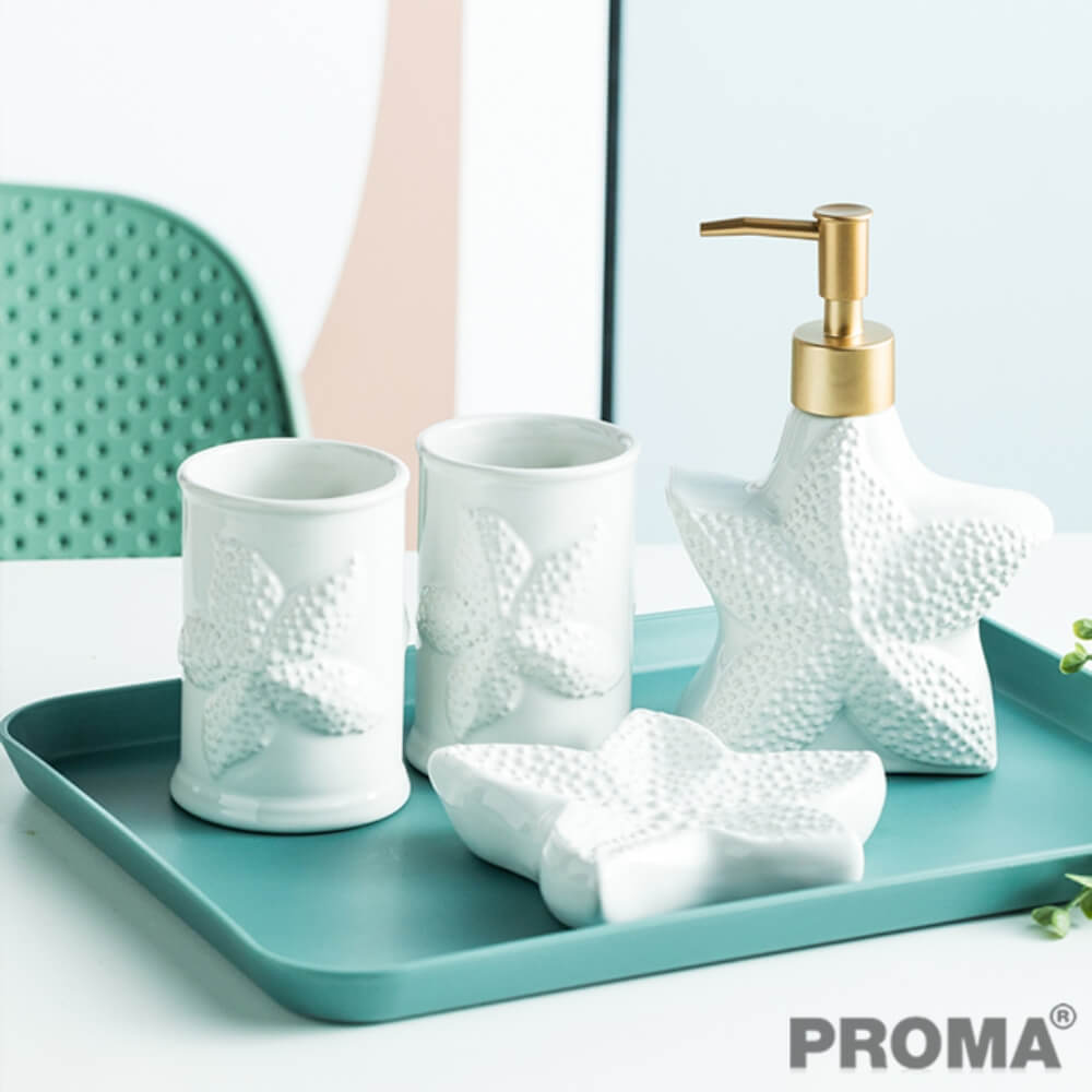[Pre-order] ชุดอุปกรณ์ห้องน้ำลายปลาดาว 4 ชิ้น PROMA-WS02-S2 สีขาว (ไม่มีถาด)