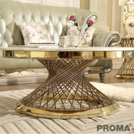 [Pre-order] โต๊ะกลาง ท๊อปหินอ่อนสังเคราะห์ Proma-CTB-06 ขาสีทอง_1