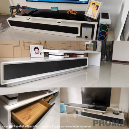 [Pre-order] ชั้นวางทีวี ท็อปกระจกสีดำ Proma-TVS-08-02 สีดำ/ขาว_1