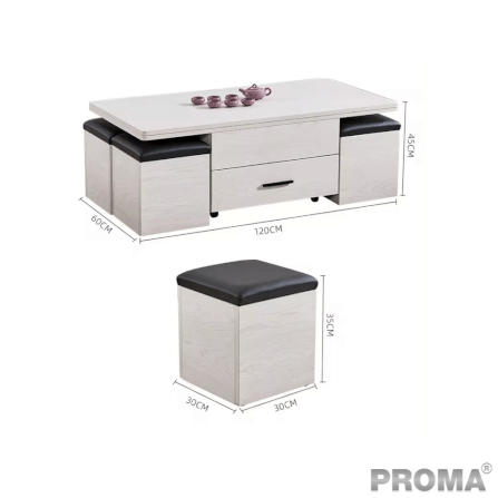 [Pre-order] โต๊ะกลางมัลติฟังก์ชันพับได้ 3in1 พร้อมเก้าอี้สตูล 4ตัว PROMA-CTB-11 สีขาว_4