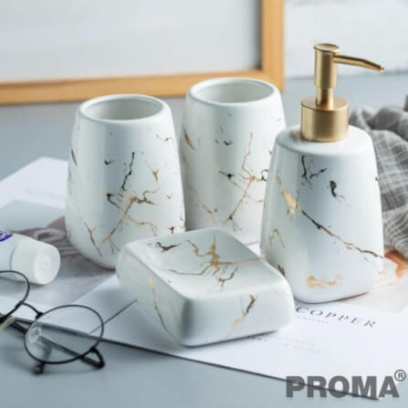 [Pre-order] อุปกรณ์ห้องน้ำเซรามิกชุด 5 ชิ้น ลายหินอ่อน PROMA-WS09 สีขาว_4