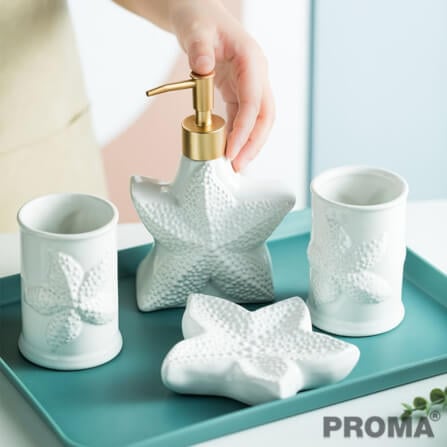 [Pre-order] ชุดอุปกรณ์ห้องน้ำลายปลาดาว 4 ชิ้น PROMA-WS02-S2 สีขาว (ไม่มีถาด)_5