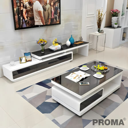 [Pre-order] ชั้นวางทีวี ท็อปกระจกสีดำ Proma-TVS-08-02 สีดำ/ขาว_5
