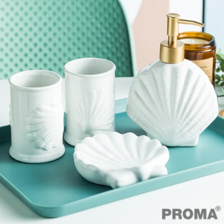 [Pre-order] ชุดอุปกรณ์ห้องน้ำลายเปลือกหอย 4 ชิ้น PROMA-WS02-S1 สีขาว (ไม่มีถาด)_10