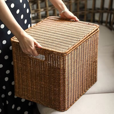 กล่อง หวายสังเคราะห์ TP0866-01 น้ำตาลอ่อน 40x26x27 ซม.