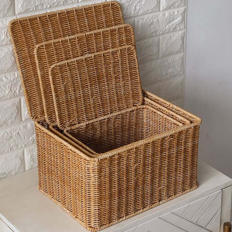 กล่อง หวายสังเคราะห์ COZYBROWN TP0024-03 น้ำตาลอ่อน 32x22x19 ซม.