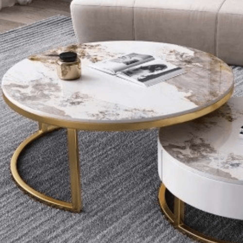 โต๊ะกลาง MJHOMEDESIGNS TB1304 L80XH60 + L40XH45 CM ขาว/น้ำตาล