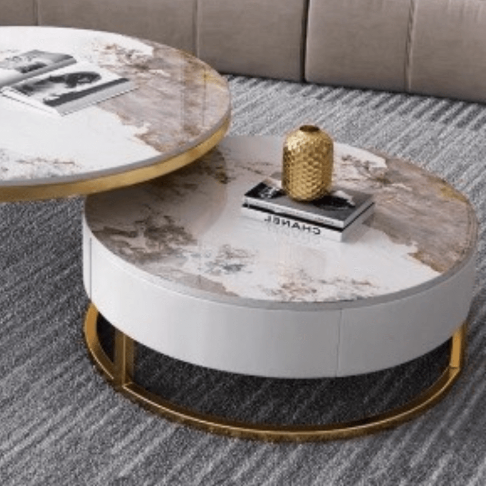 โต๊ะกลาง MJHOMEDESIGNS TB1304 L80XH60 + L40XH45 CM ขาว/น้ำตาล