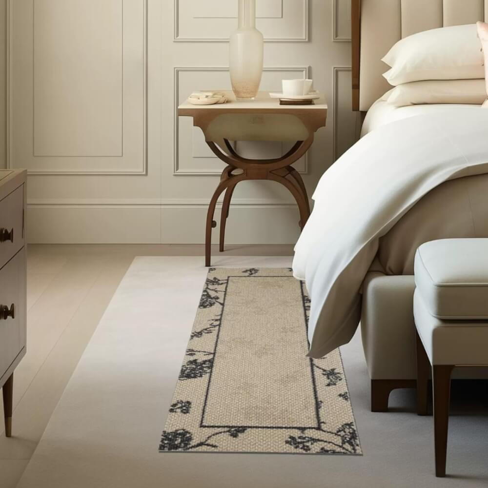 พรม MJHOMEDESIGNS BEDSIDE CARPET 37 ขนาด 80*180 ซม. ครีม-ดำ NO.6