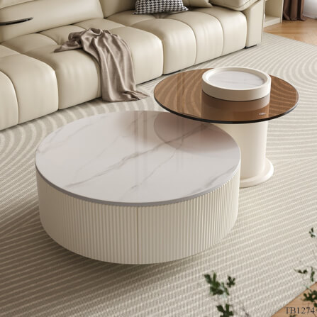 โต๊ะกลาง MJHOMEDESIGNS TB1274 L80XH33 + L60XH45 CM ขาว_3