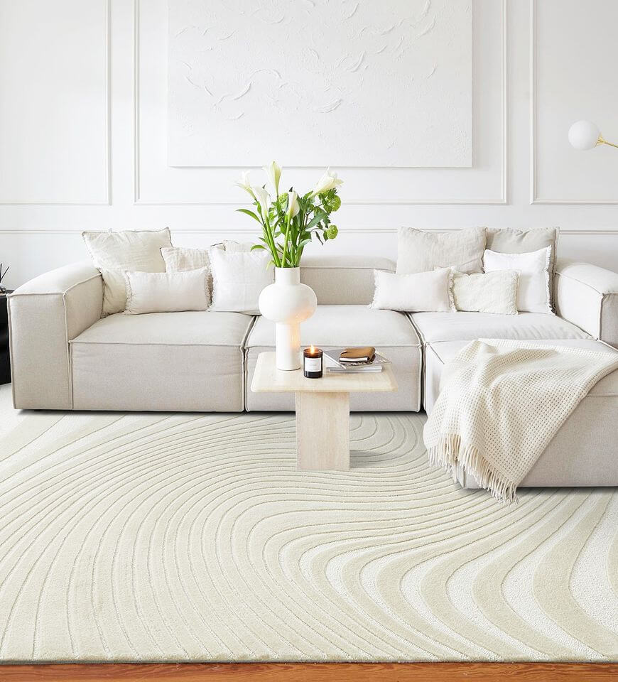 พรม MJhomedesigns Line Series XT-07 ขนาด 120 x 160 ซม. ครีม