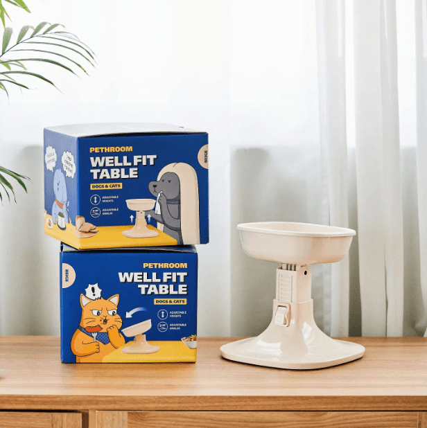 ชามพร้อมโต๊ะ PETHROOM WELL FIT TABLE & BOWL สำหรับสัตว์เลี้ยง (โต๊ะ สีครีม) + ( ชามสีครีม)
