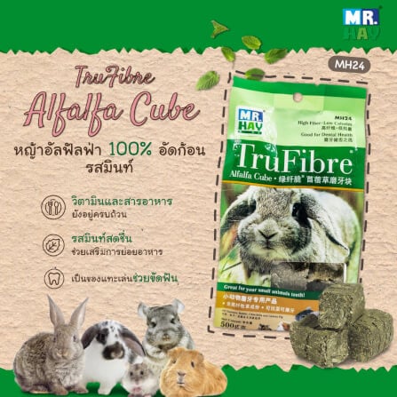 หญ้าอัลฟัลฟ่า อัดก้อน MR.HAY TRUFIBRE ALFALFA CUBE รสมินต์ (MH24) (500G)_2