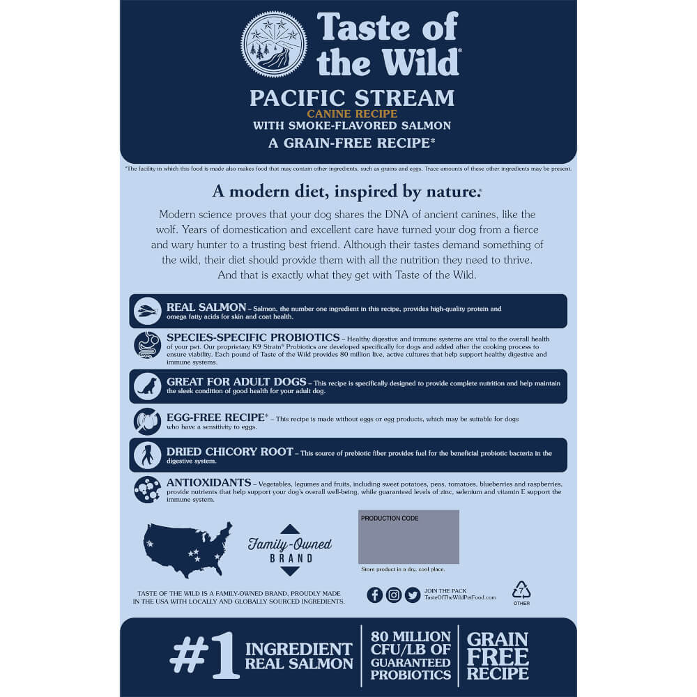  อาหารสุนัข Taste of the Wild Pacific Stream สูตรเนื้อปลาแซลมอนรมควัน 12.7 กก.
