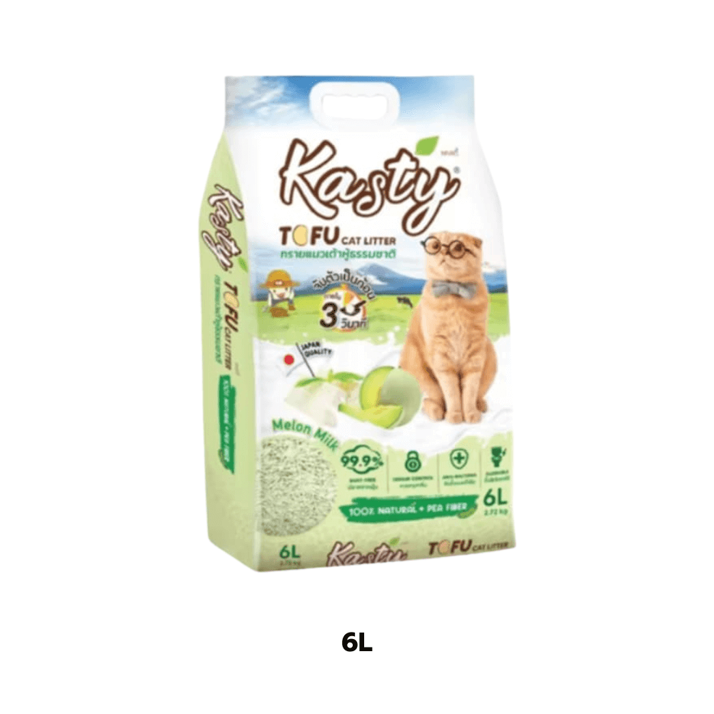 ทรายแมวเต้าหู้ kasty กลิ่นนมเมล่อน ขนาด 6 ลิตร