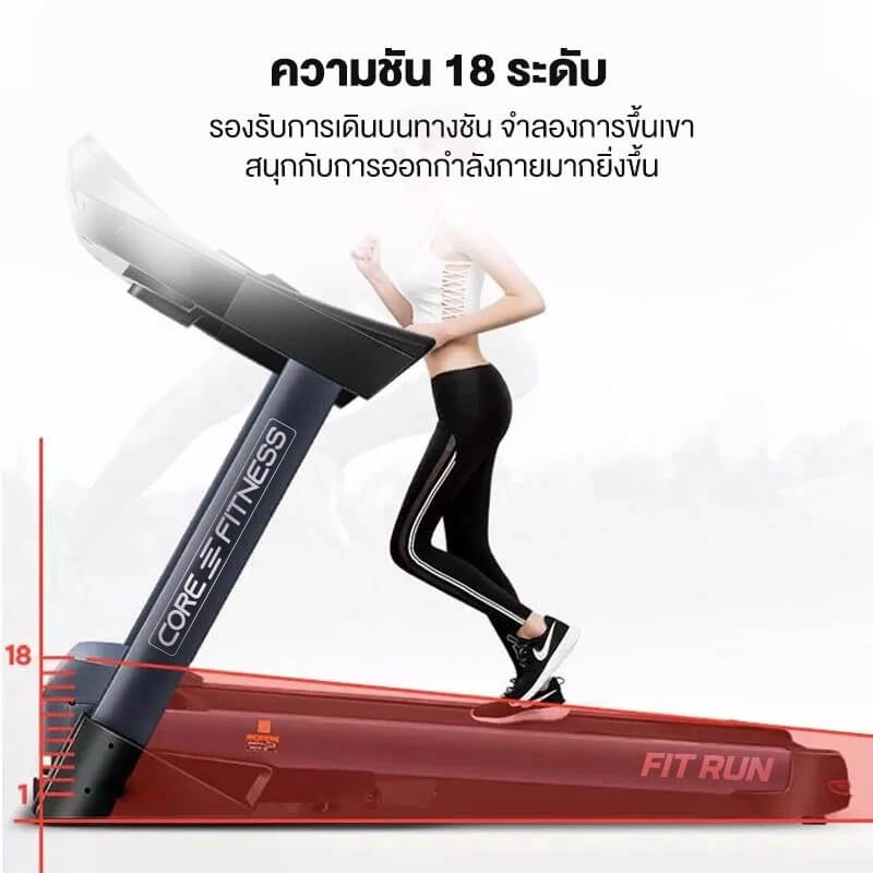 ลู่วิ่งไฟฟ้า CORE-FITNESS FIT RUN - AC 5HP (PEAK 7HP) ความชัน 18 ระดับ รองรับ ZWIFT & HR