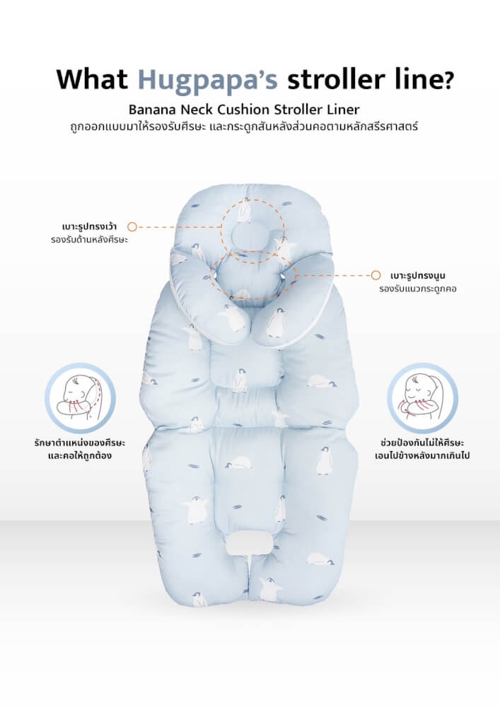 เบาะรองนอนรถเข็น HUGPAPA STROLLER LINER สีขาว