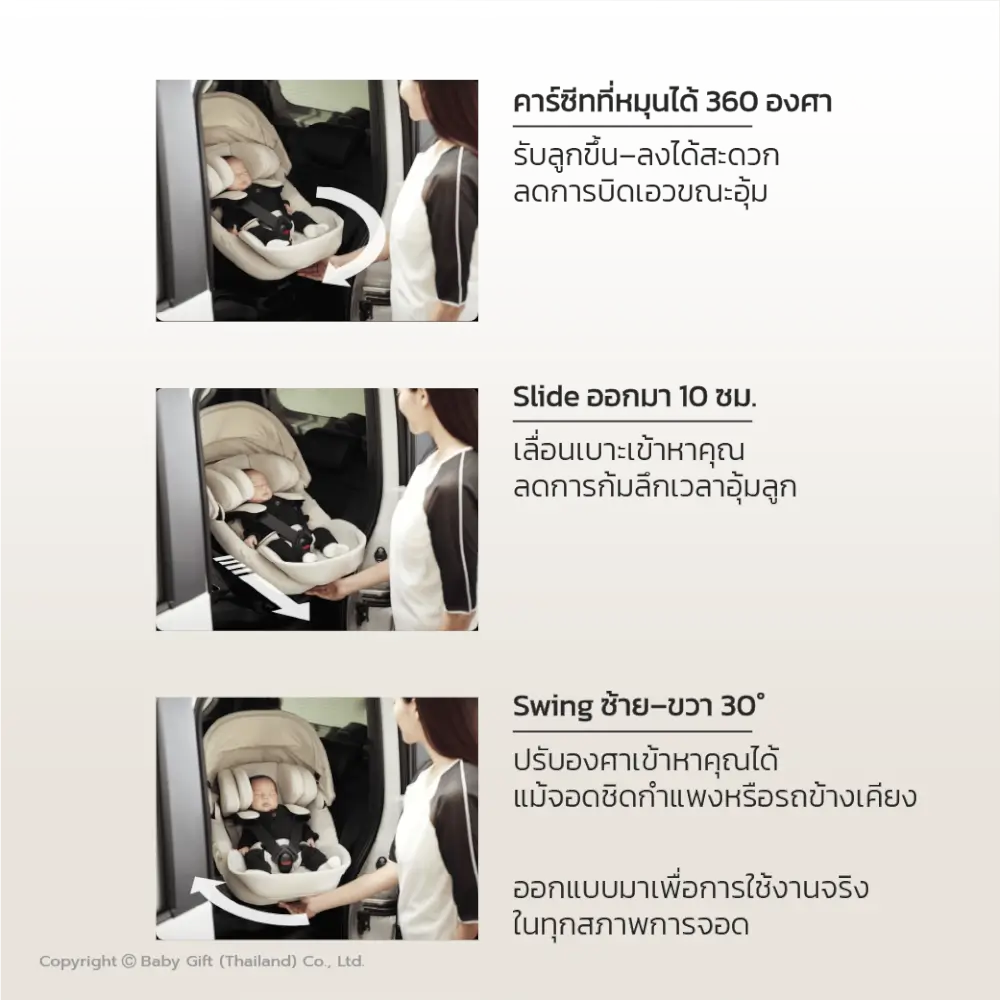 คาร์ซีทแรกเกิด - 4ปี  AILEBEBE รุ่น KURUTTO SLIDE สีดำ