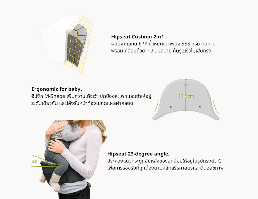 เป้อุ้ม​ HUGPAPA รุ่น DIAL-FIT PRO (3IN1 HIP SEAT CARRIER) สีครีมอมเทา