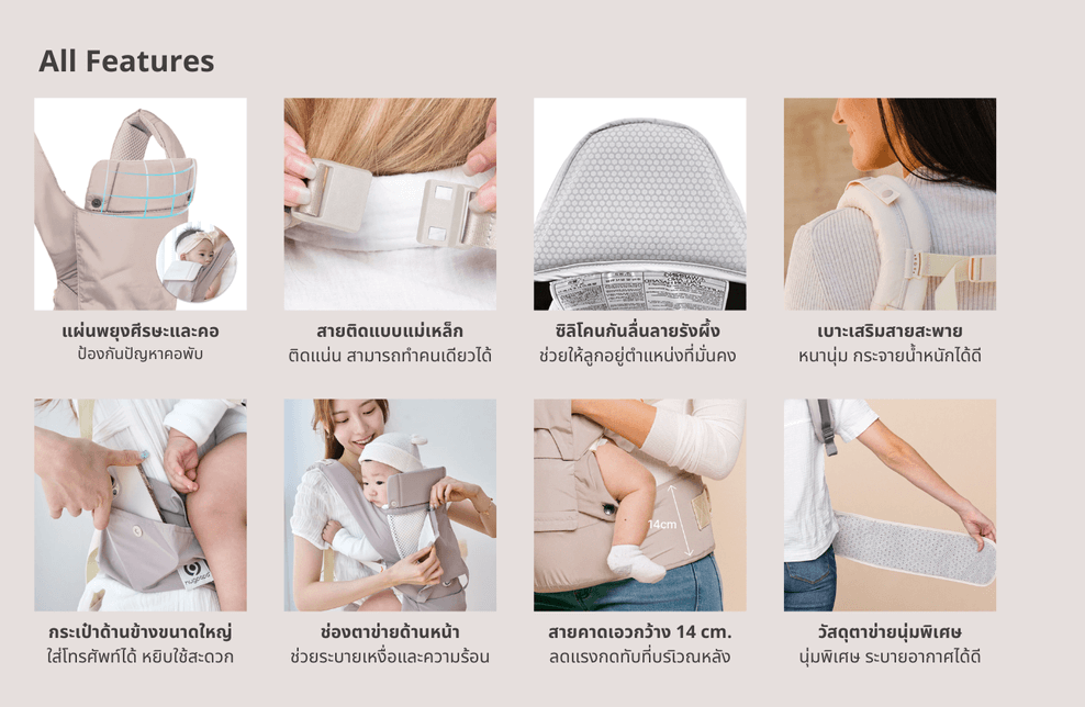 เป้อุ้ม​ HUGPAPA รุ่น DIAL-FIT PRO (3IN1 HIP SEAT CARRIER) สีครีมอมเทา