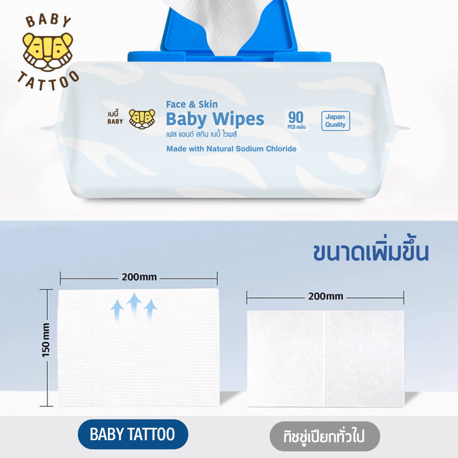 ทิชชู่เปียกสูตรน้ำเกลือ BABY TATTOO  90 แผ่น 5 แพ็ค_7